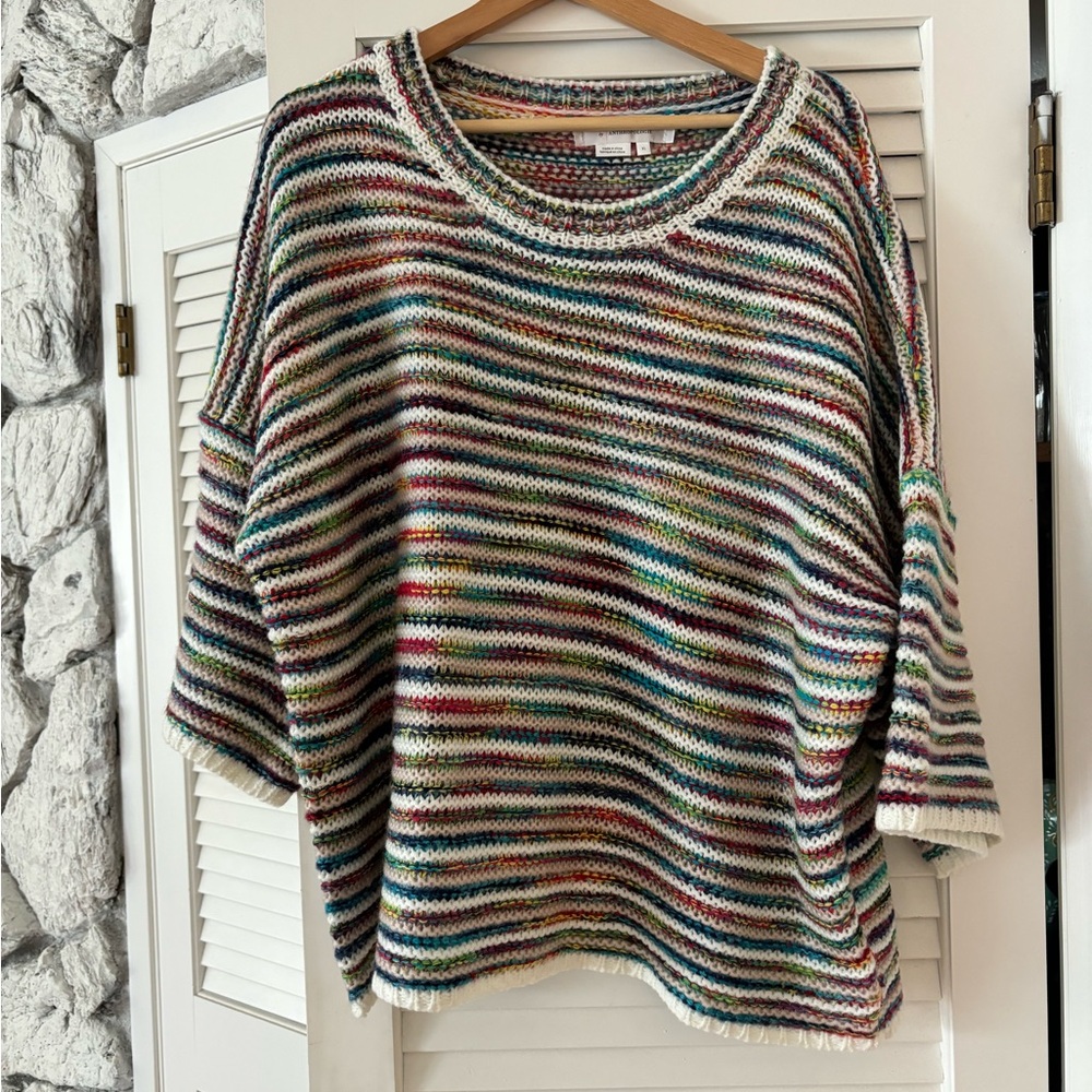 Anthropologie Rainbow Knit Stripe Oversize Boxy Pullover Sweater